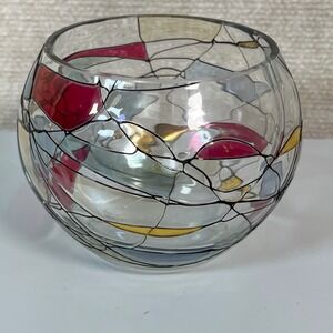 PartyLite Mosaic Calypso Tealight Votive Candle Holder Stained Glass 4" H